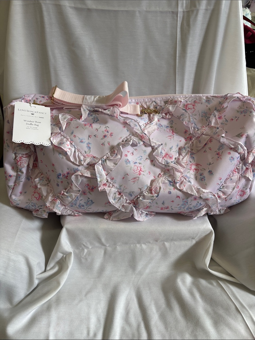 LoveShackFancy X PotteryBarn Light Pink Floral Ruffle Travel Duffel